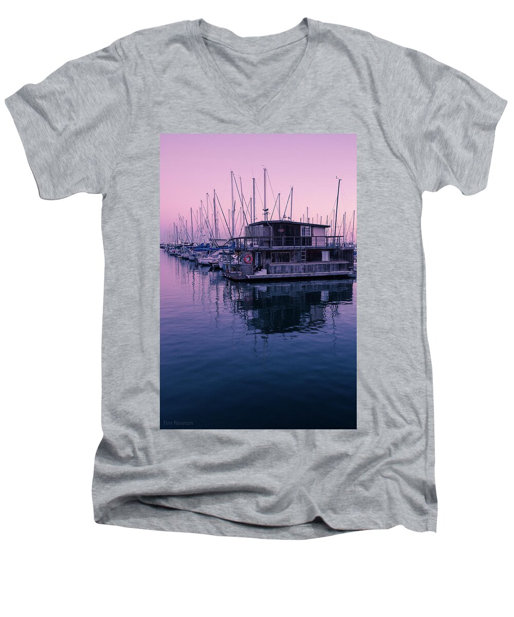 Harbor Men's V-Neck T-Shirt featuring the photograph Harbor at Santa Barbara by Tim Newton