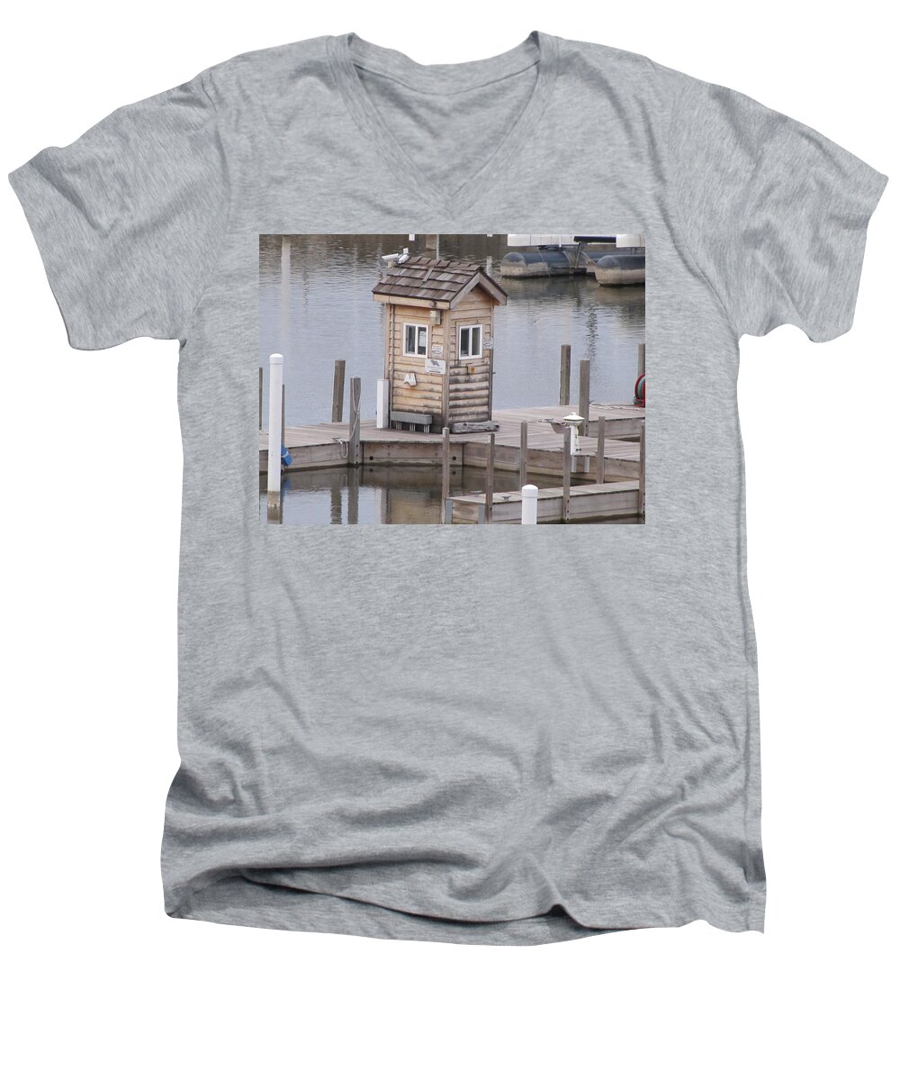 Harbor Shack Men's V-Neck T-Shirt featuring the photograph Harbor Shack by Michael TMAD Finney