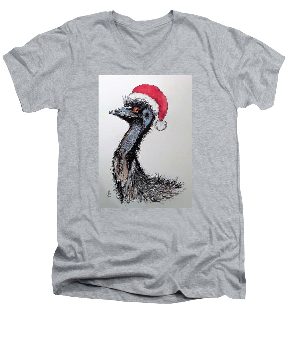 Australia Men's V-Neck T-Shirt featuring the painting Have a Cool Yule by Anne Gardner