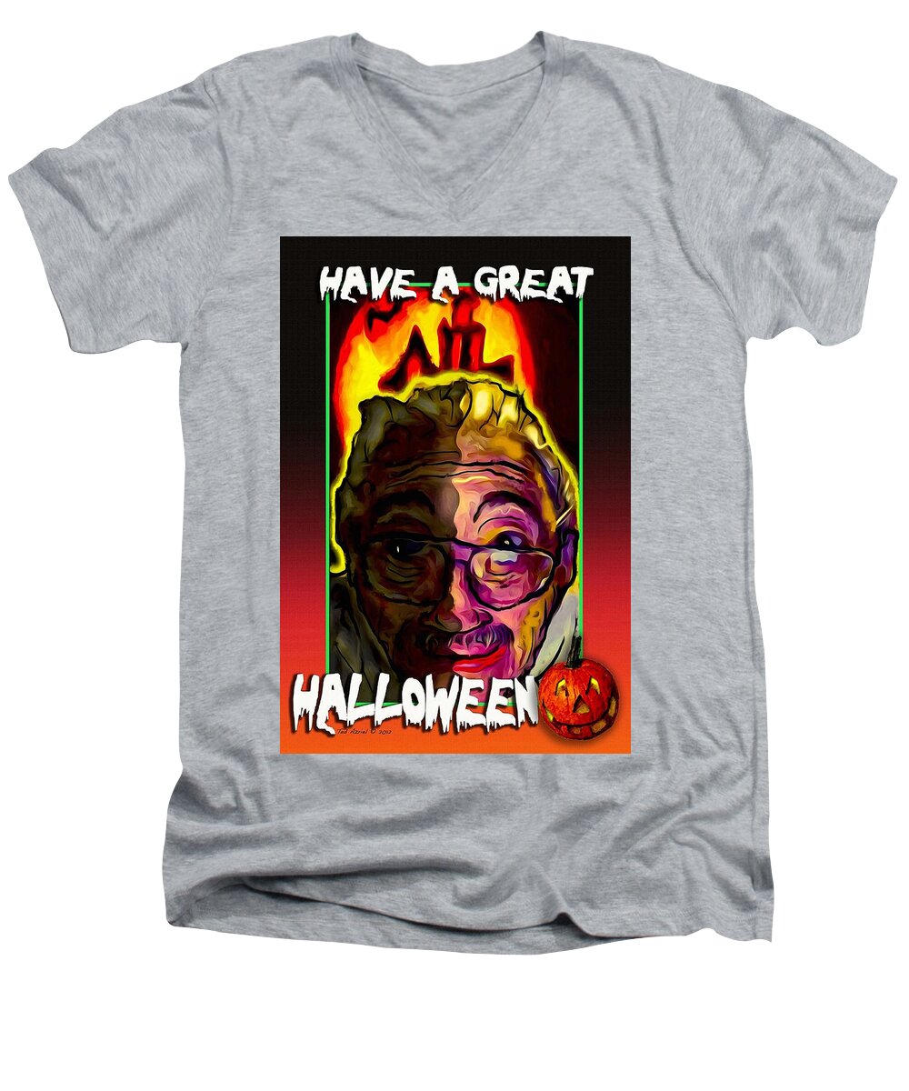 Paintings Men's V-Neck T-Shirt featuring the painting Have A Great Halloween by Ted Azriel