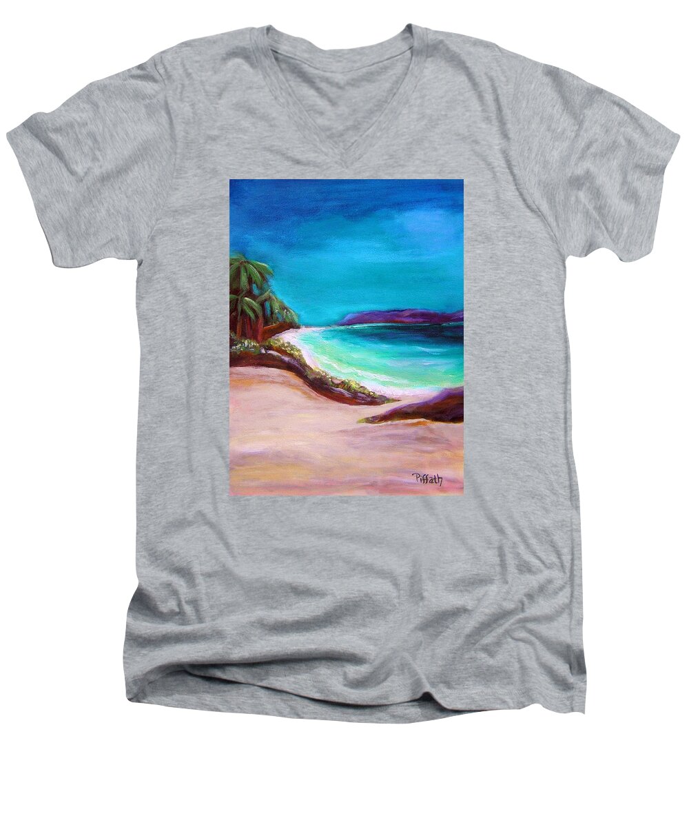 Beach Men's V-Neck T-Shirt featuring the painting Hawaiin blue by Patricia Piffath