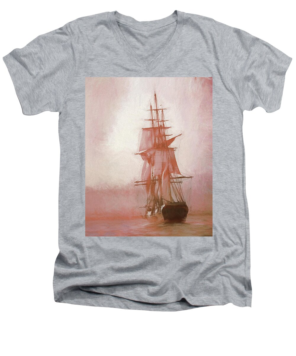 Salem Ma Men's V-Neck T-Shirt featuring the photograph Heading to Salem from the sea by Jeff Folger