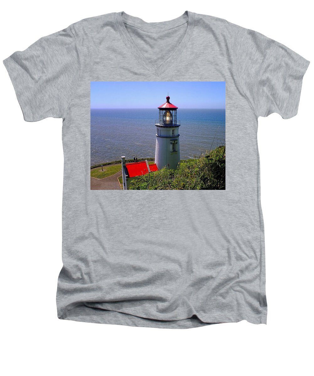 Lighthouse Men's V-Neck T-Shirt featuring the photograph Heceta Head Lighthouse by Wendy McKennon