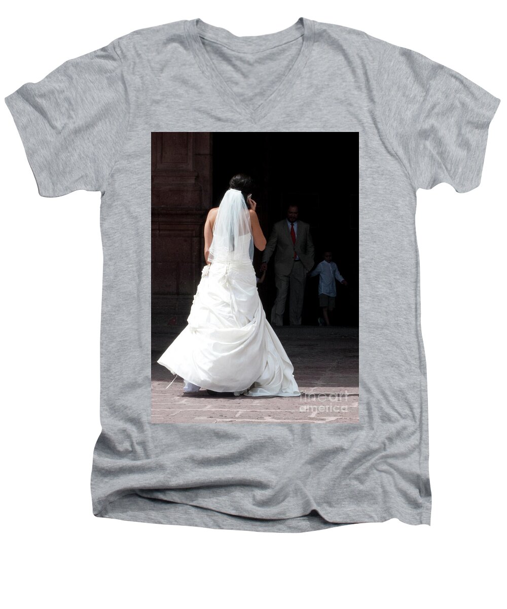 Bride Men's V-Neck T-Shirt featuring the photograph Hello Mama...I'm not sure.. by Barry Weiss