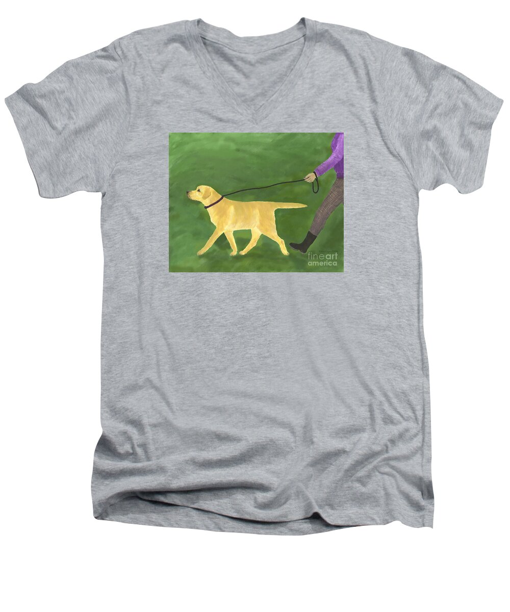 Lab Men's V-Neck T-Shirt featuring the painting Her Dog Took Her Everywhere by Amy Reges