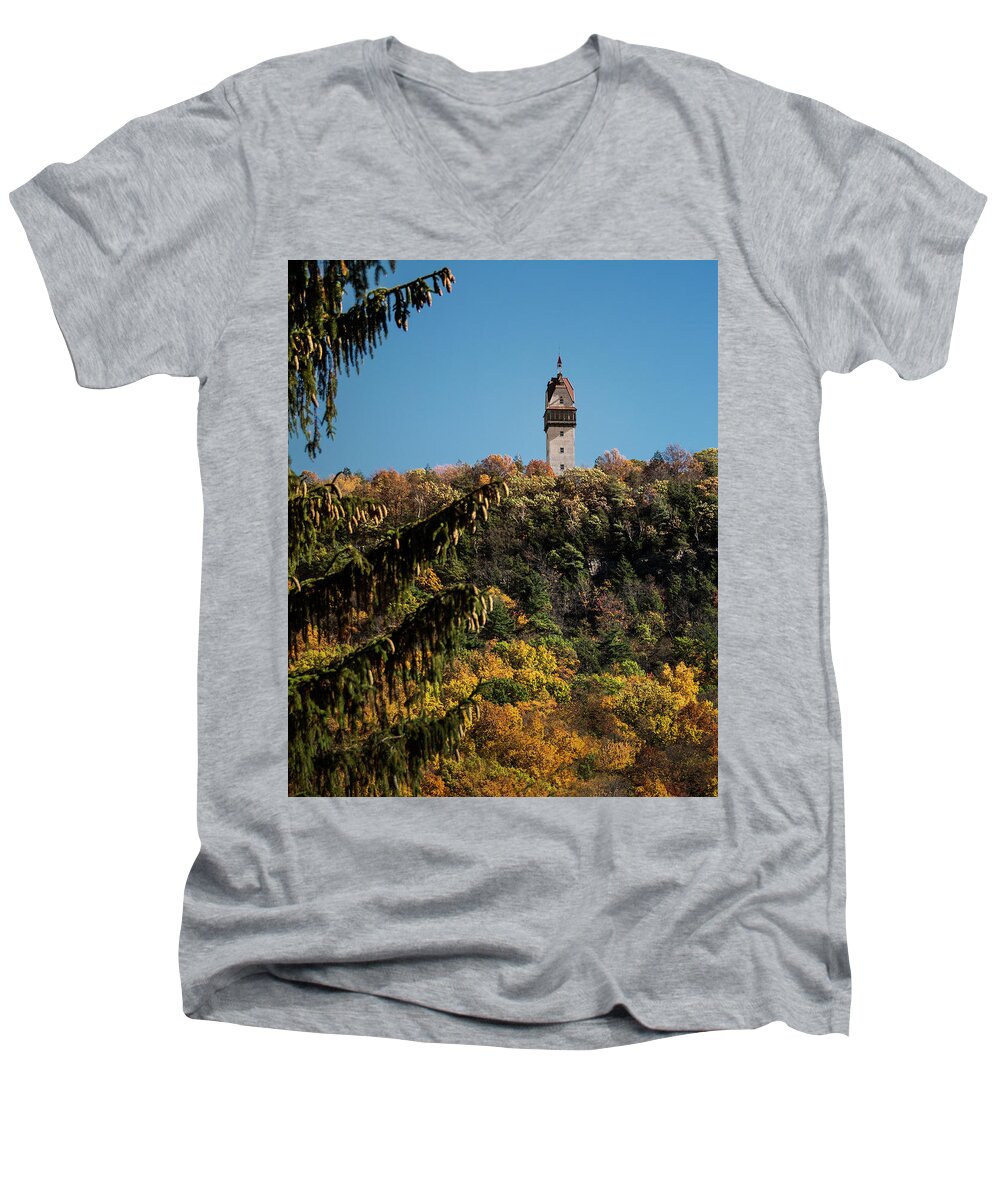 Connecticut Men's V-Neck T-Shirt featuring the photograph Heublein Tower by Phil Cardamone