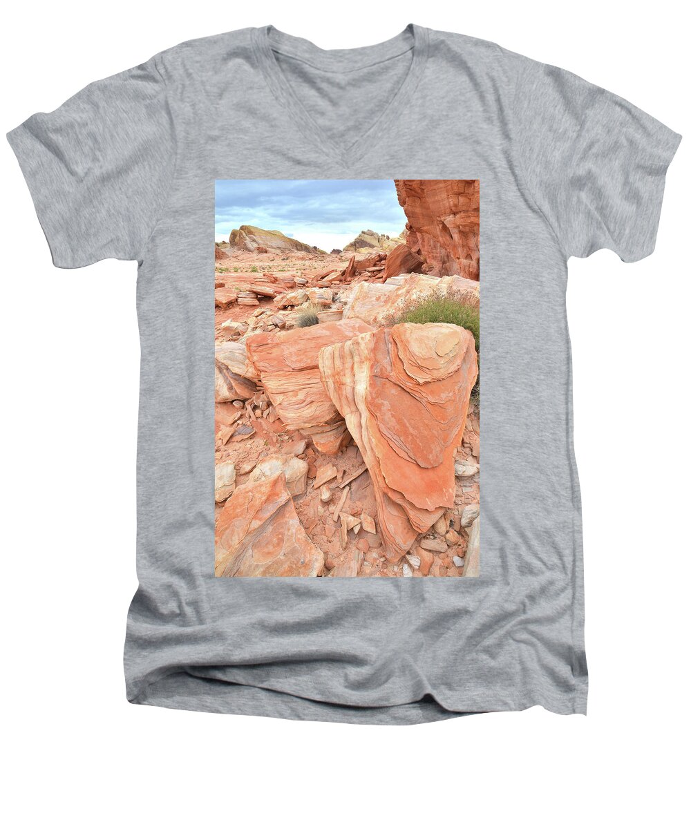 Valley Of Fire State Park Men's V-Neck T-Shirt featuring the photograph Hidden Cove in Valley of Fire by Ray Mathis