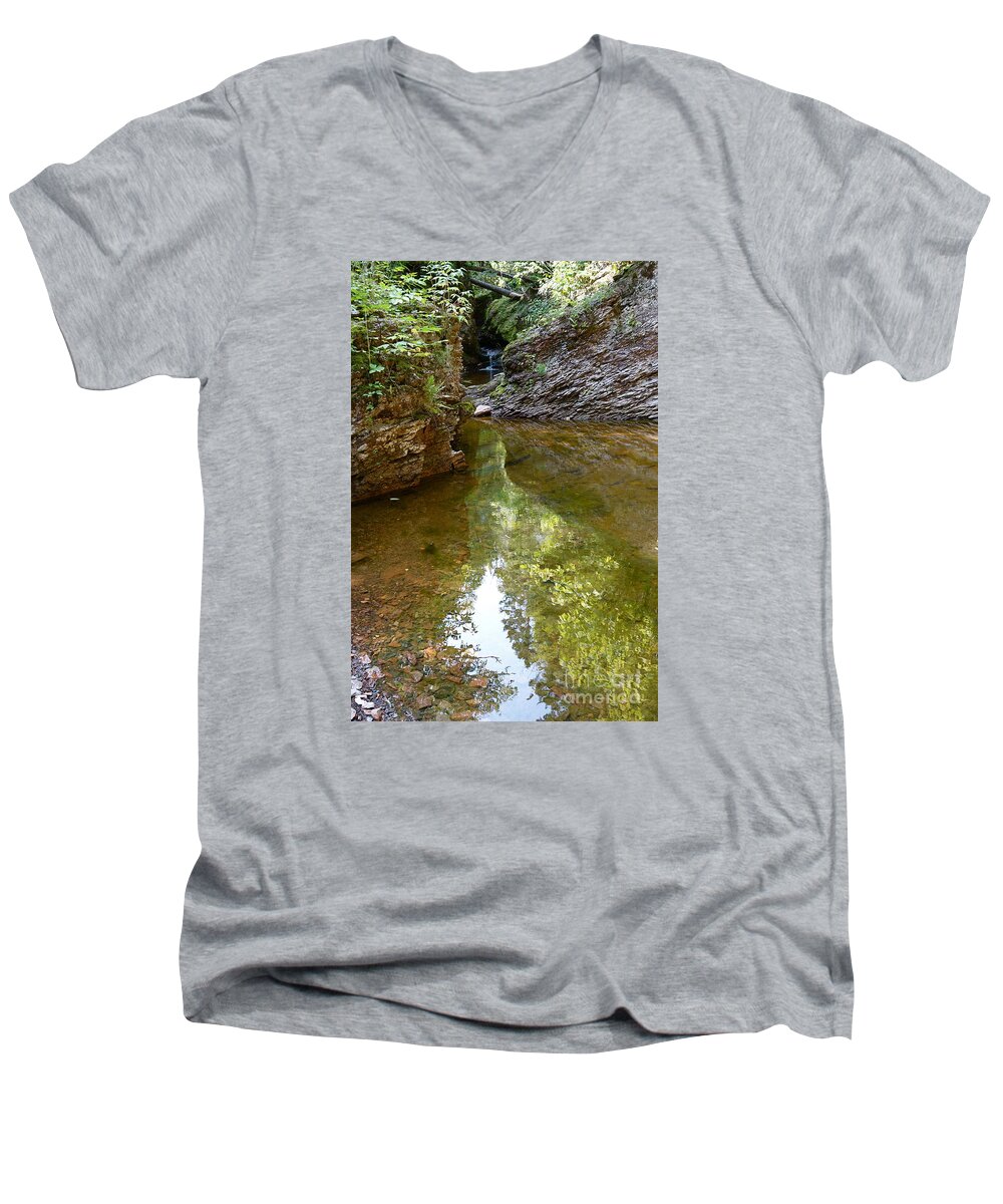 Gauthier Creek Men's V-Neck T-Shirt featuring the photograph Hidden Gem on Gauthier Creek by Sandra Updyke