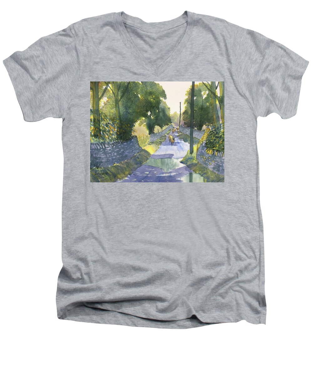 Glenn Marshall Men's V-Neck T-Shirt featuring the painting Highway Patrol by Glenn Marshall