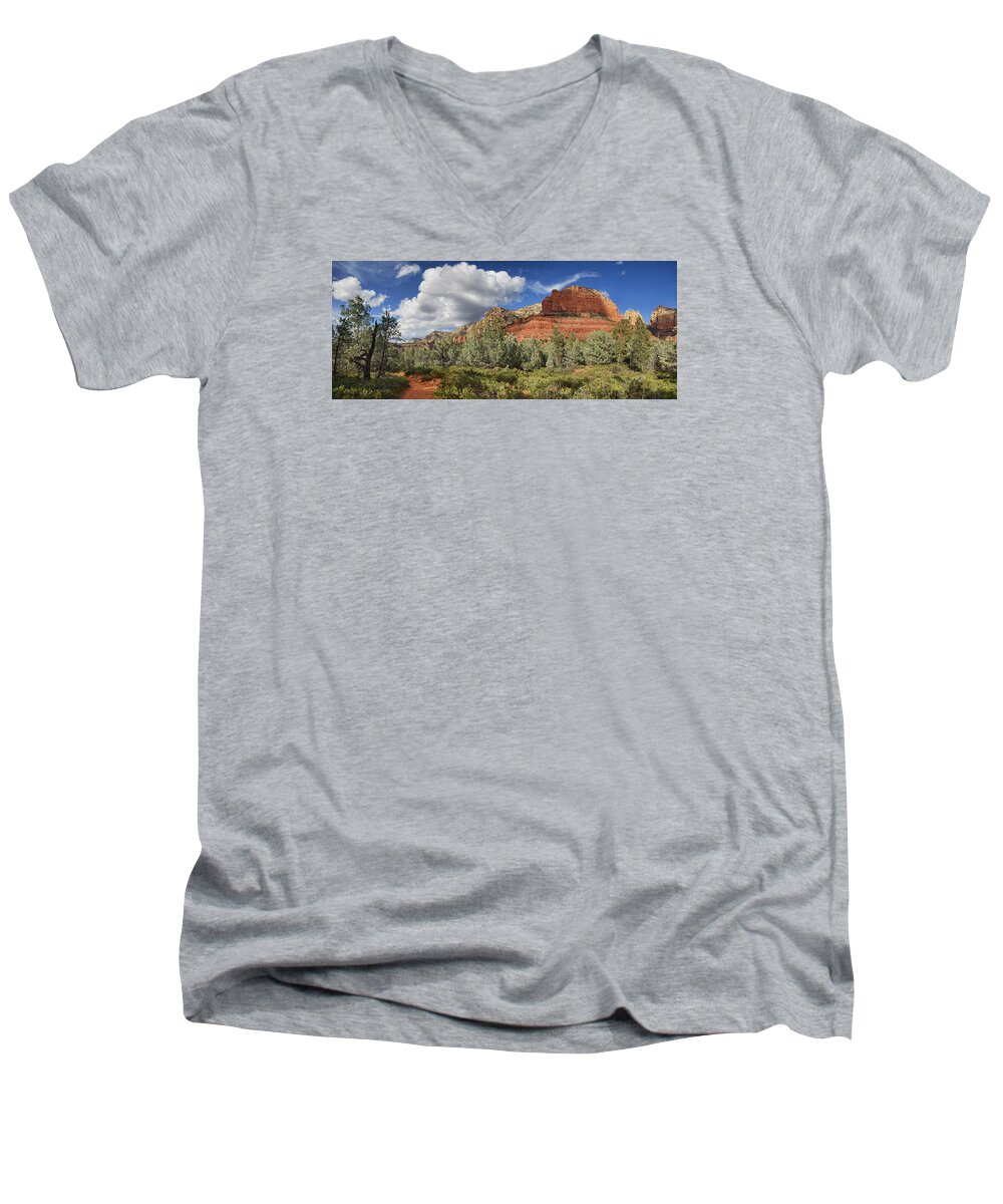 Sedona Men's V-Neck T-Shirt featuring the photograph Hiker's Paradise by Leda Robertson