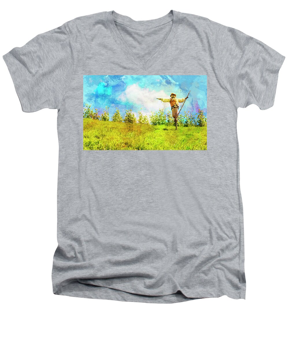 Hobbits Men's V-Neck T-Shirt featuring the photograph Hobbit Scarecrow by Kathryn McBride