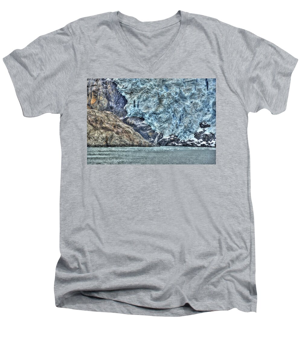 Glacier Men's V-Neck T-Shirt featuring the photograph Holgate Glacier HDR by Richard J Cassato