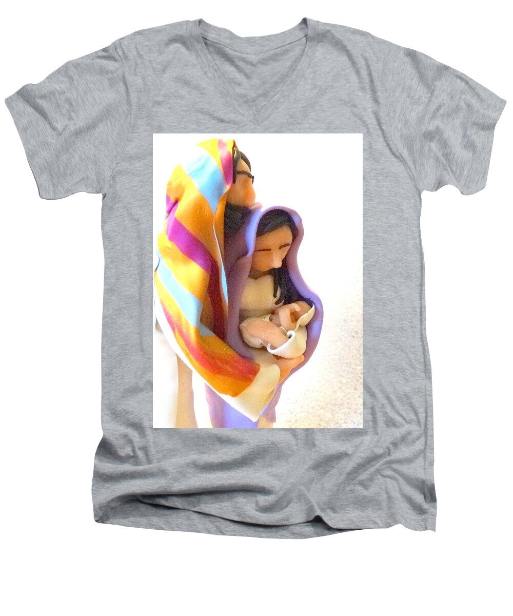 Mary Men's V-Neck T-Shirt featuring the photograph Holy Family by Kathleen Luther