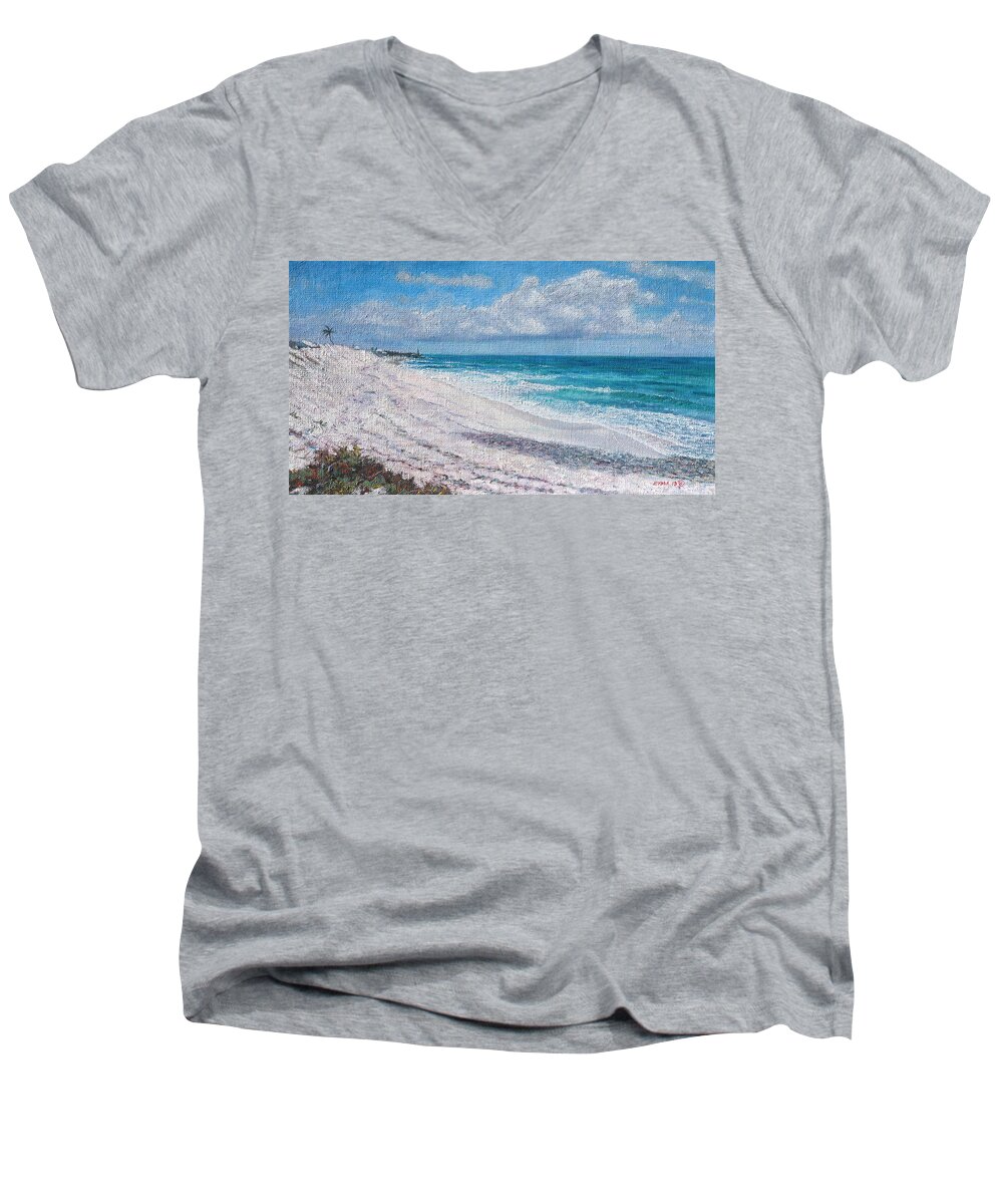Hope Town Men's V-Neck T-Shirt featuring the painting Hope Town Beach by Ritchie Eyma