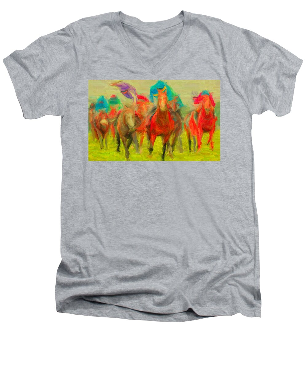 Horse Men's V-Neck T-Shirt featuring the digital art Horse Tracking by Caito Junqueira