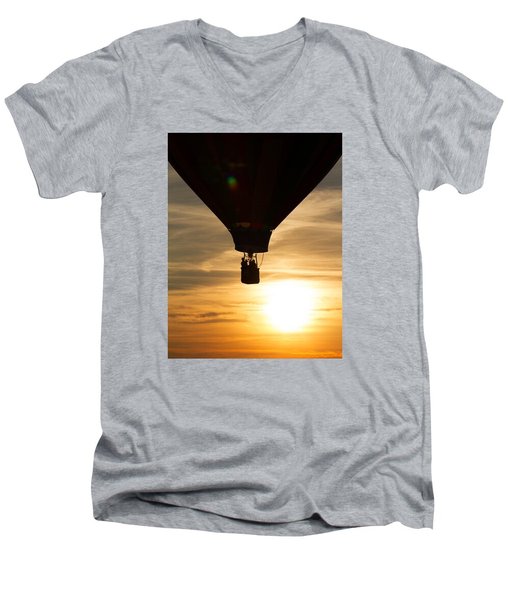 2015 Men's V-Neck T-Shirt featuring the photograph Hot Air Balloon Sunset Silhouette by Brian Caldwell