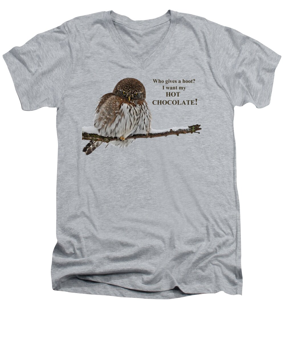 Hot Chocolate Men's V-Neck T-Shirt featuring the photograph Hot Chocolate Owl by Whispering Peaks Photography
