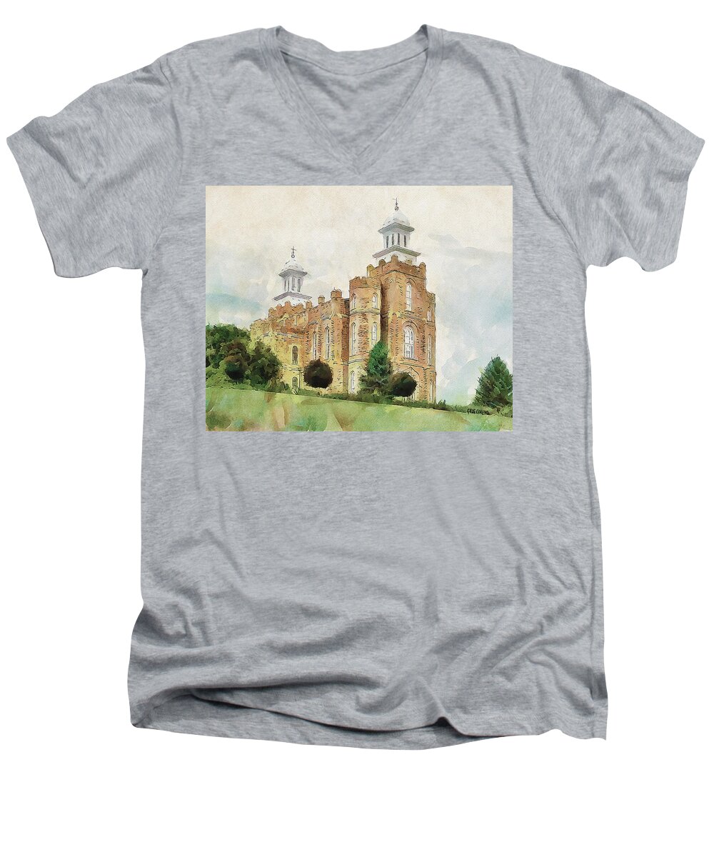 Temple Men's V-Neck T-Shirt featuring the painting House of Defense by Greg Collins