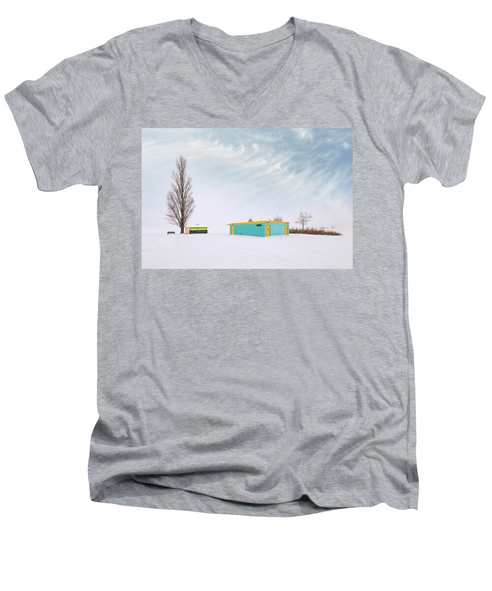 Skaha Lake; Penticton; Bc; John Poon; Bright; Winter Men's V-Neck T-Shirt featuring the photograph How To Wear Bright Colors In The Winter by John Poon