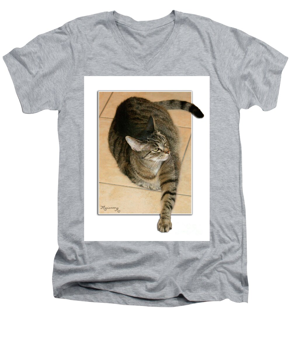 Fauna Cat Men's V-Neck T-Shirt featuring the photograph I Was Here First, OK? by Mariarosa Rockefeller