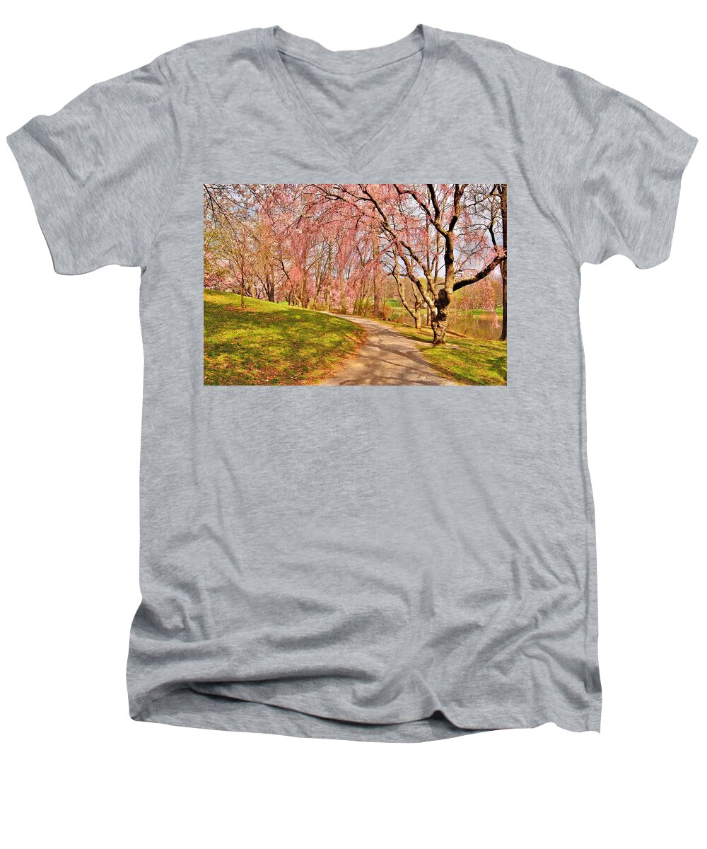 Spring Men's V-Neck T-Shirt featuring the photograph I Will Follow You If You Follow Me - Holmdel Park by Angie Tirado