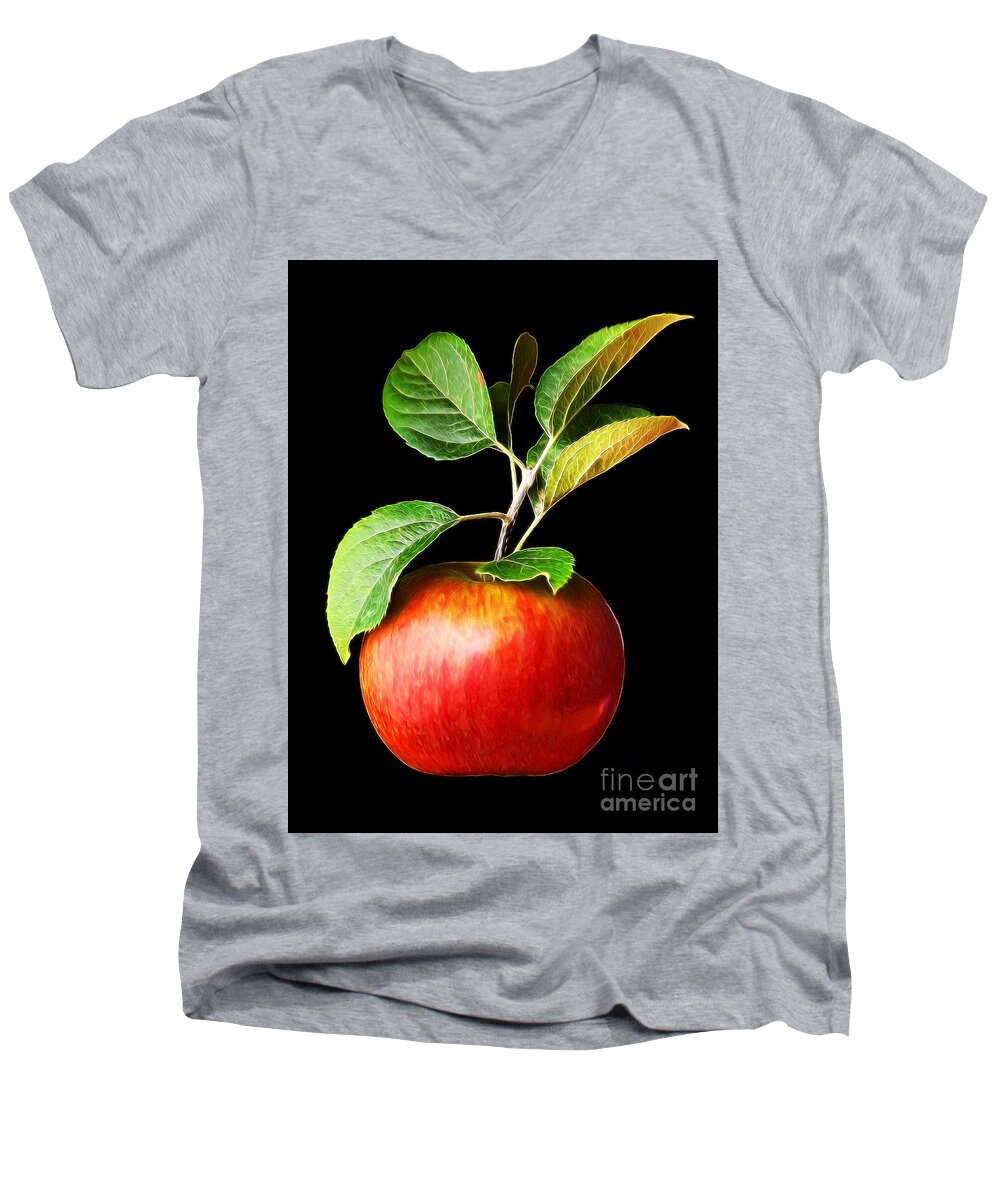 Ida Red Apple Men's V-Neck T-Shirt featuring the photograph Ida Red Apple and Leaves by Wernher Krutein