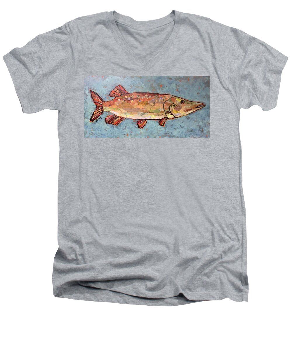 Fish Men's V-Neck T-Shirt featuring the painting Ike the Pike by Phiddy Webb