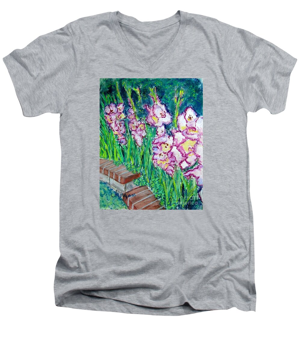 Gladioli Men's V-Neck T-Shirt featuring the painting I'm So Glad by Laurie Morgan