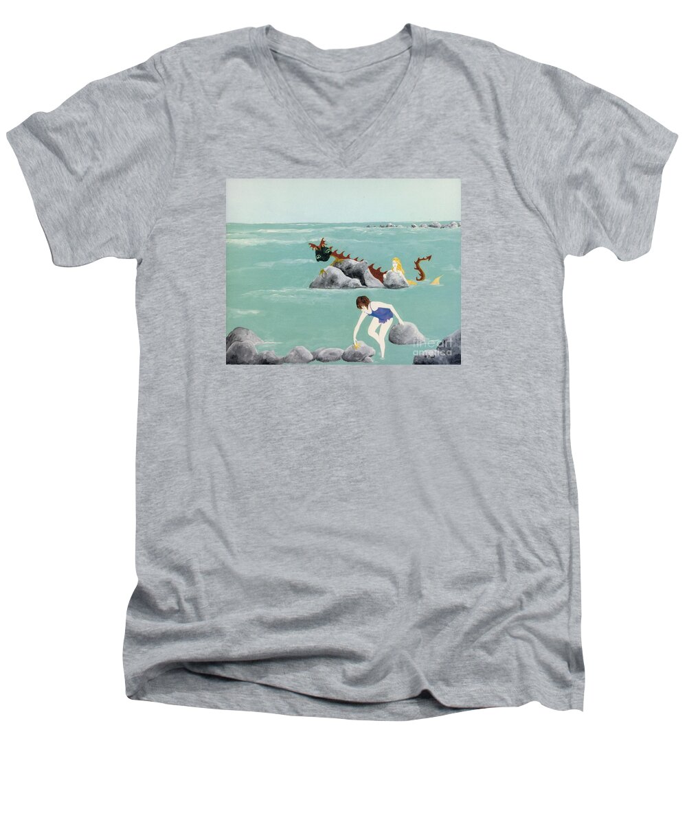 Children Men's V-Neck T-Shirt featuring the painting Imagination of One by Reb Frost