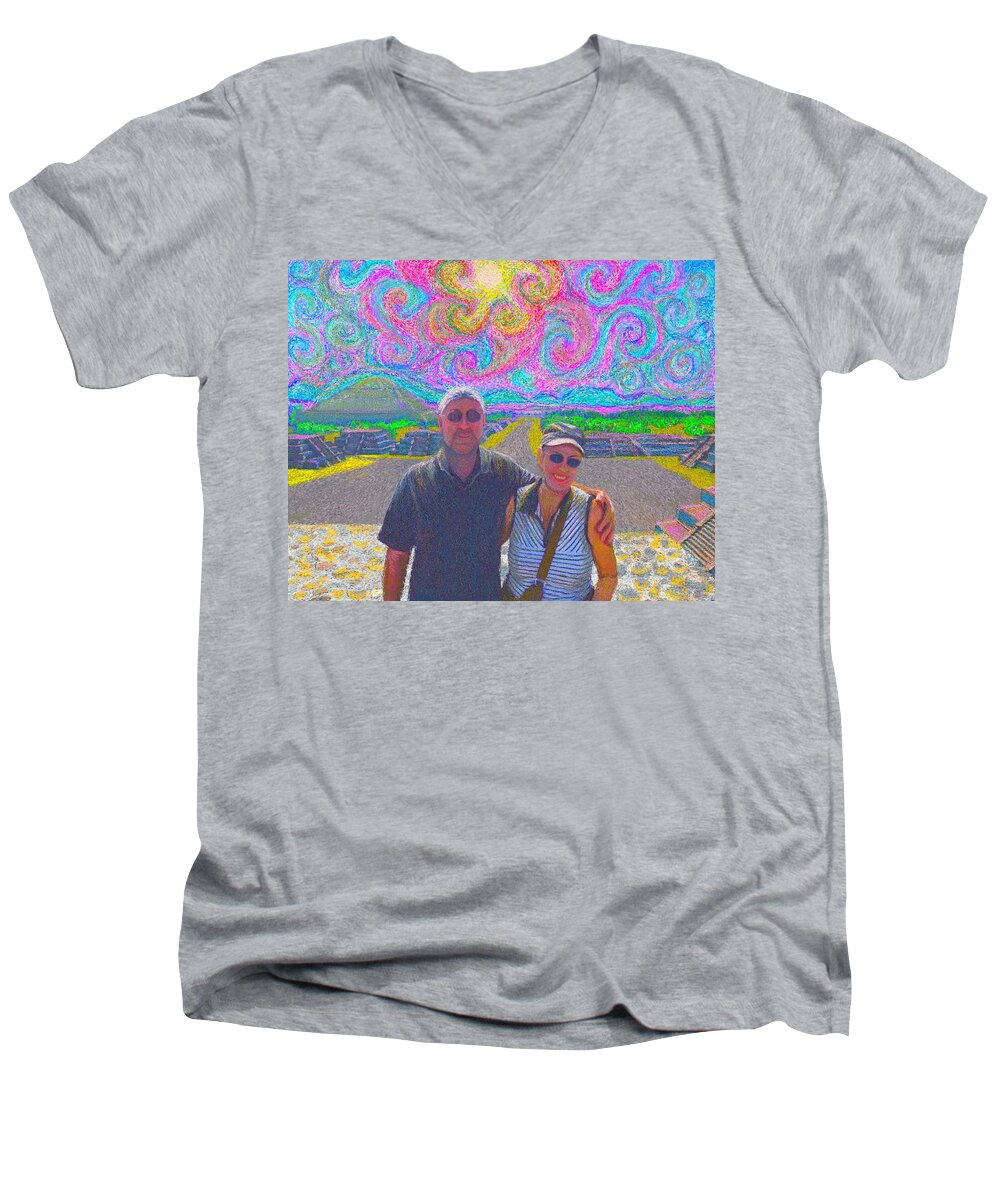 Mexico Men's V-Neck T-Shirt featuring the painting In Mexico by Hidden Mountain