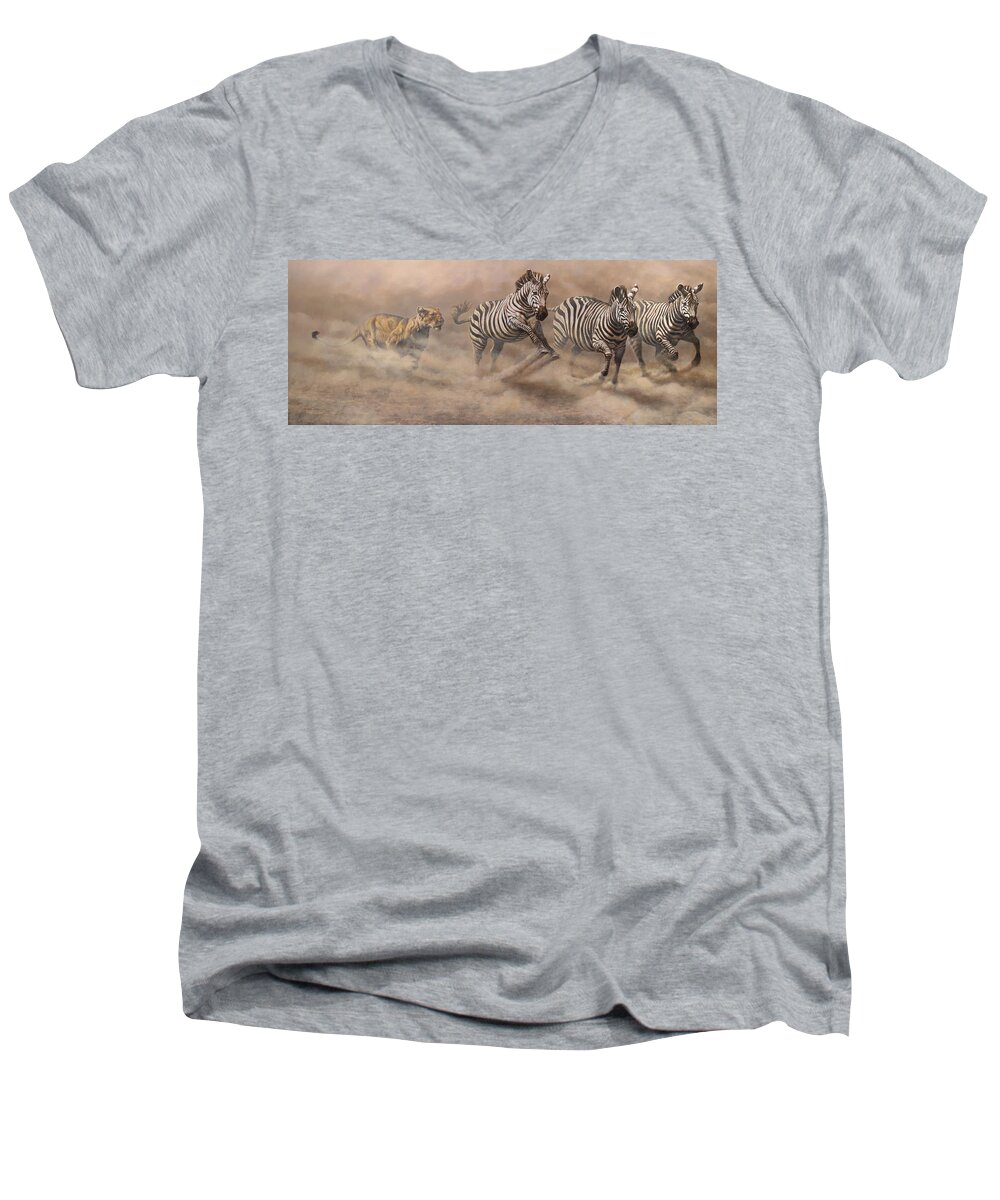 Wildlife Paintings Men's V-Neck T-Shirt featuring the painting In Pursuit by Alan M Hunt