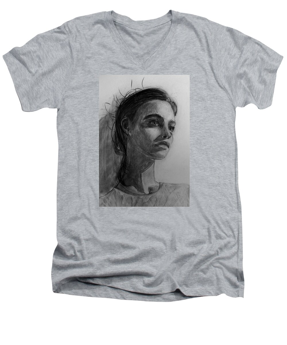 Portrait Art Men's V-Neck T-Shirt featuring the painting In This Silence I Believe by Jarko Aka Lui Grande