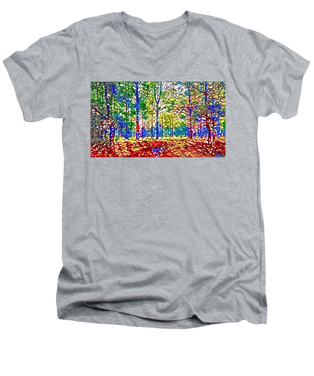 Digital Men's V-Neck T-Shirt featuring the digital art In Spite off the Trees by Laurie Williams