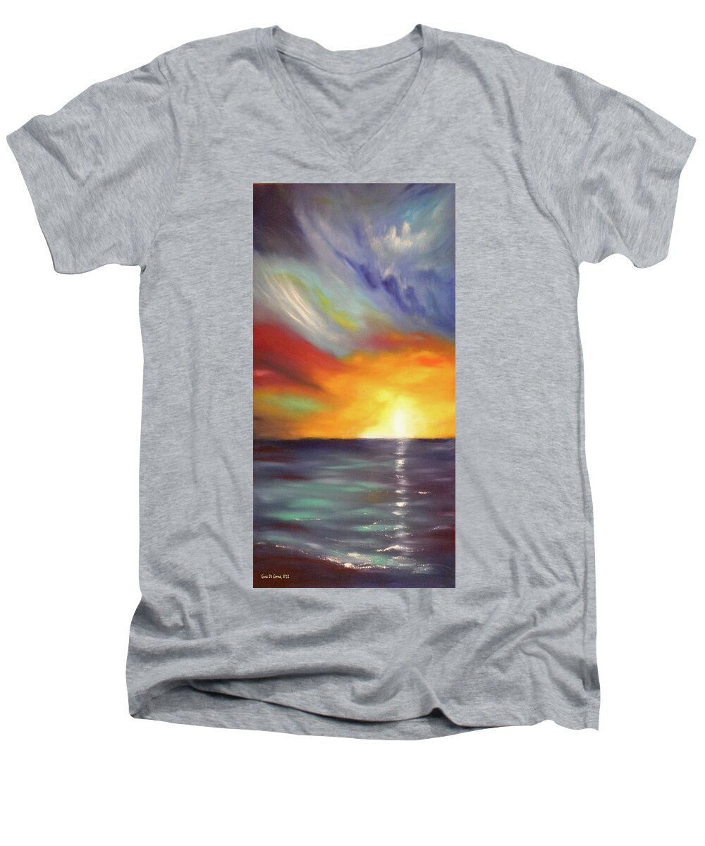 Sunset Men's V-Neck T-Shirt featuring the painting In the Moment - Vertical Sunset by Gina De Gorna