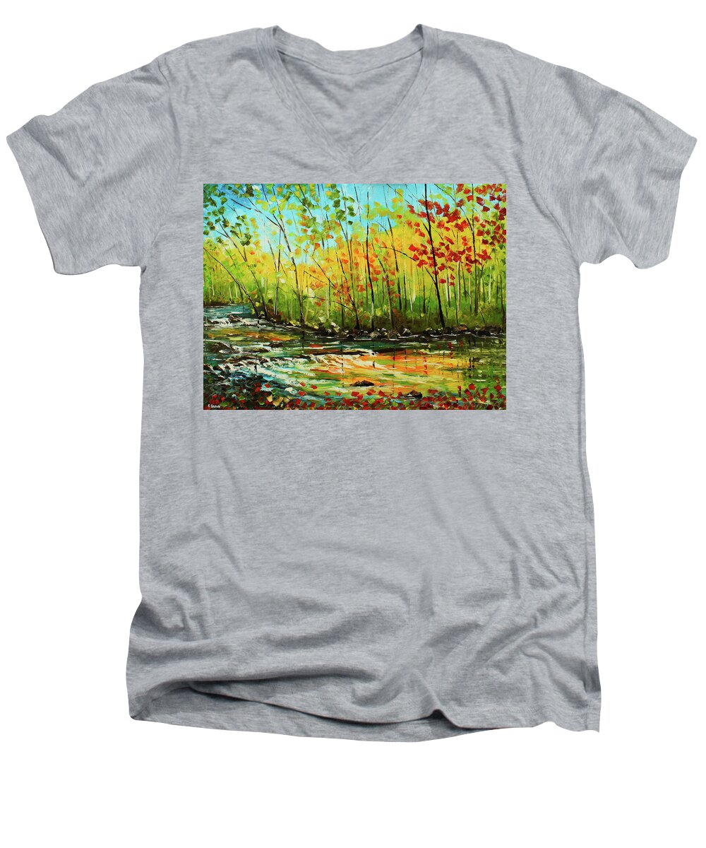  Landscape Paintings Men's V-Neck T-Shirt featuring the painting In the Woods by Kevin Brown