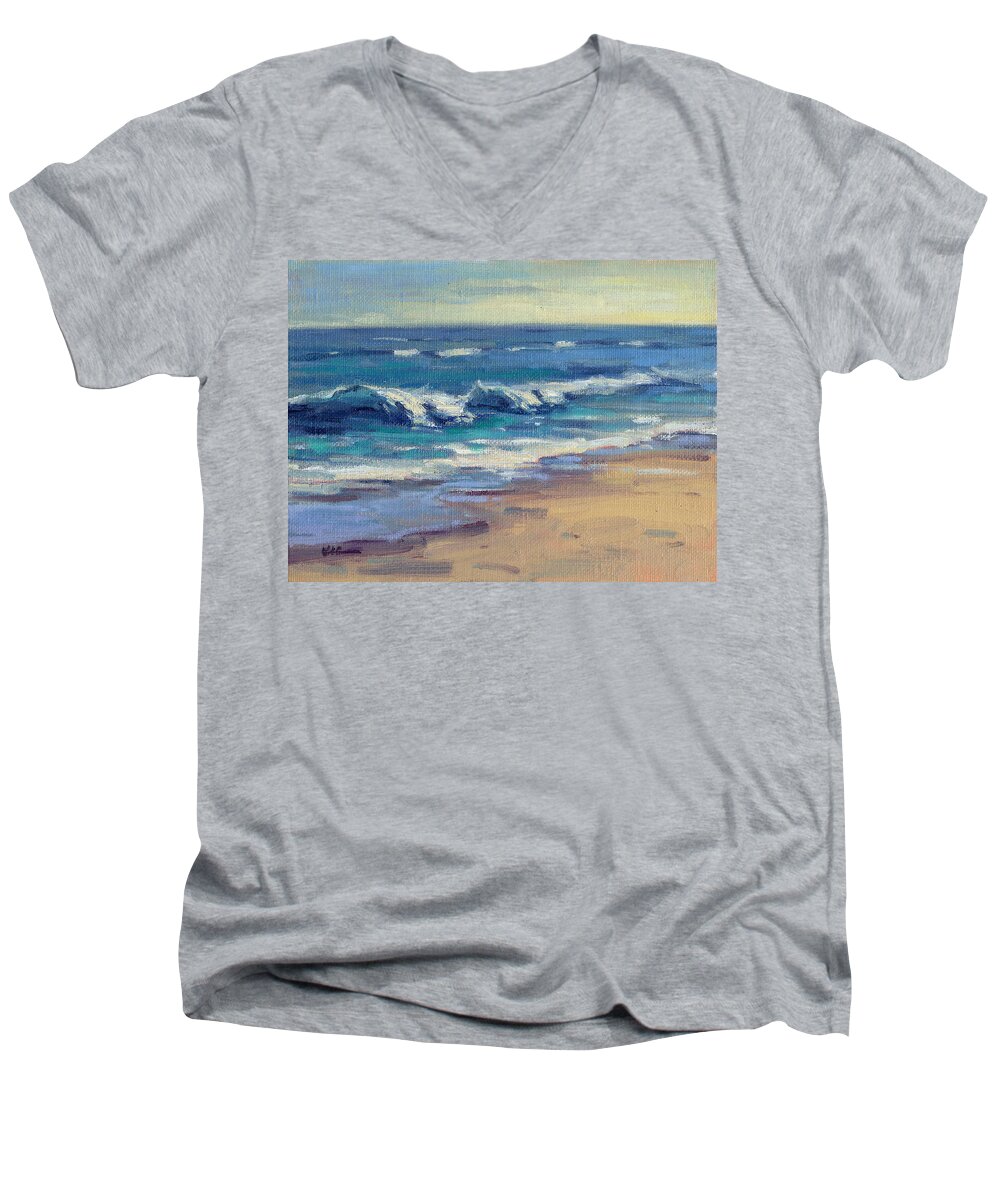California Men's V-Neck T-Shirt featuring the painting Incoming by Konnie Kim