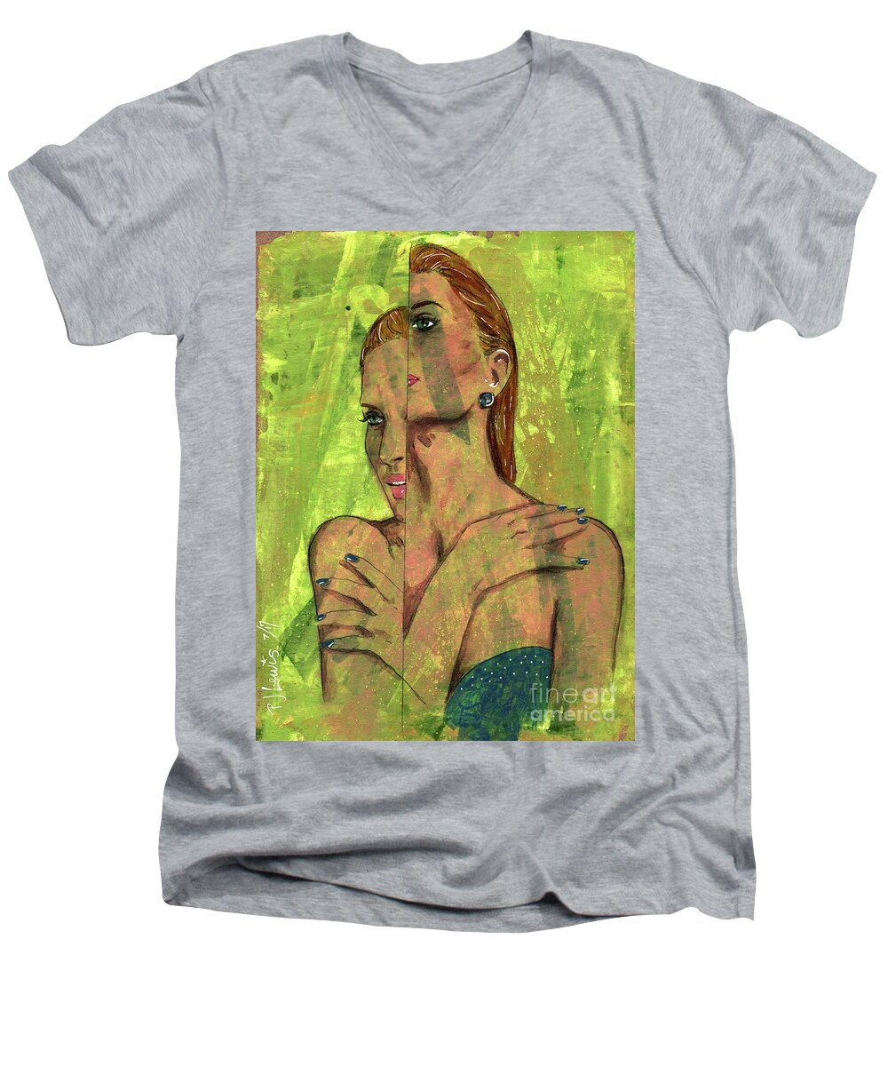 Indecision. A Woman Men's V-Neck T-Shirt featuring the painting Indecision by PJ Lewis