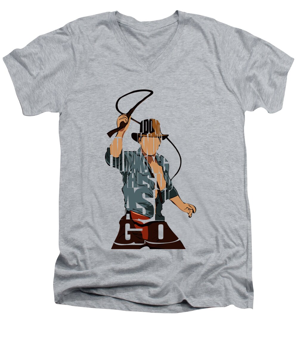 Indiana Jones Men's V-Neck T-Shirt featuring the painting Indiana Jones - Harrison Ford by Inspirowl Design