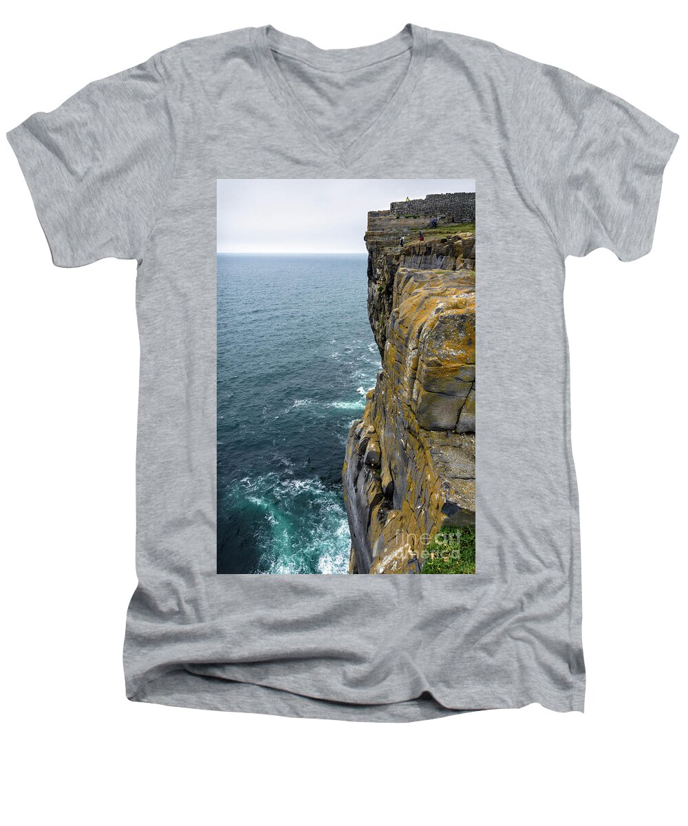 Ireland Men's V-Neck T-Shirt featuring the photograph Inishmore cliff and Dun Aengus by RicardMN Photography