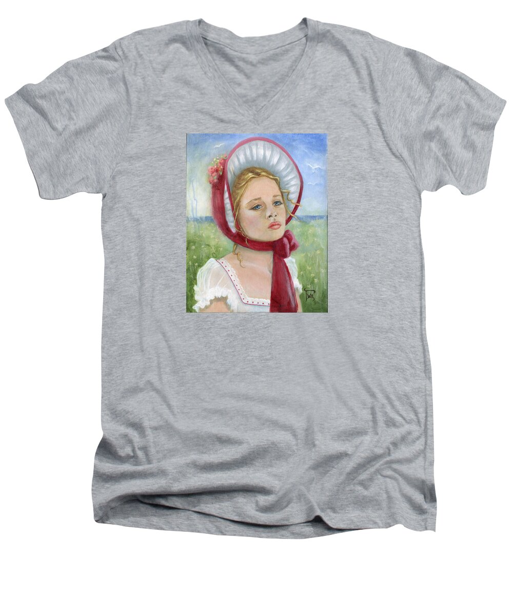 Portrait Men's V-Neck T-Shirt featuring the painting Innocence by Terry Webb Harshman