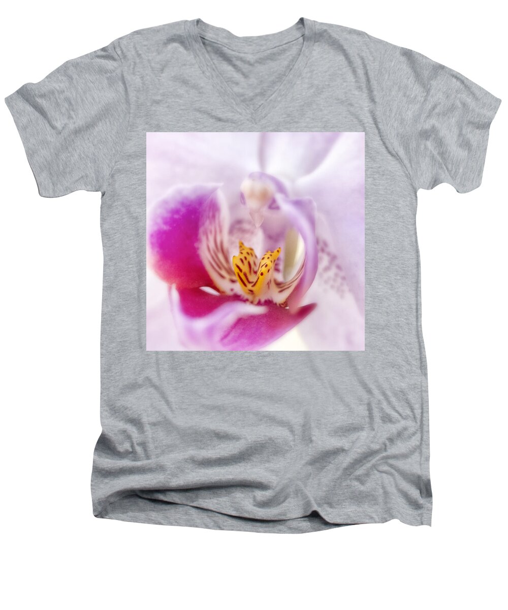 Orchid Men's V-Neck T-Shirt featuring the photograph Inside An Orchid by Robert Fawcett