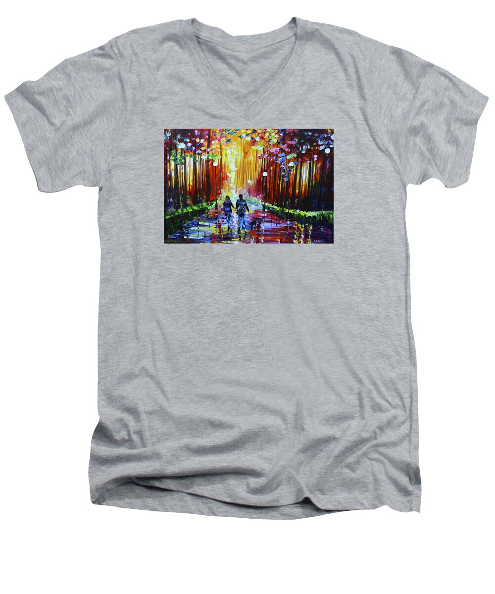 City Paintings Men's V-Neck T-Shirt featuring the painting Into the Light by Kevin Brown