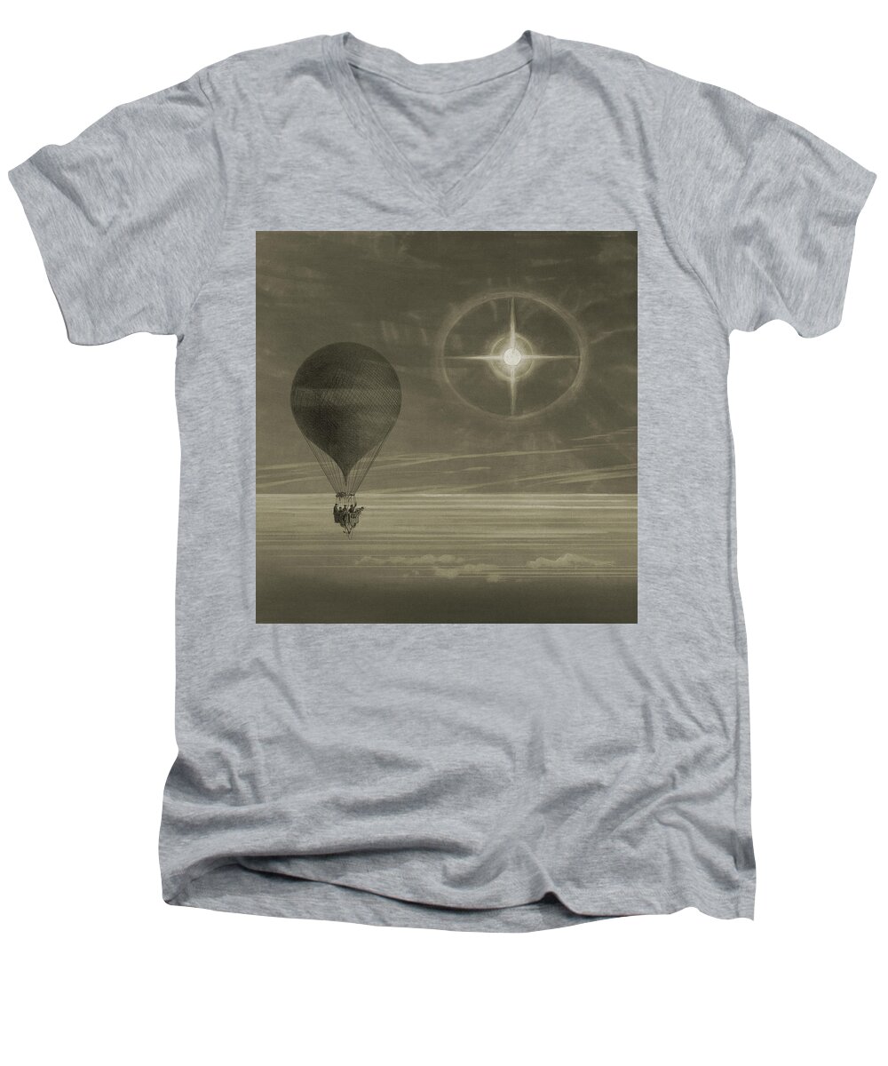  Men's V-Neck T-Shirt featuring the drawing Into the night sky by Vintage Pix