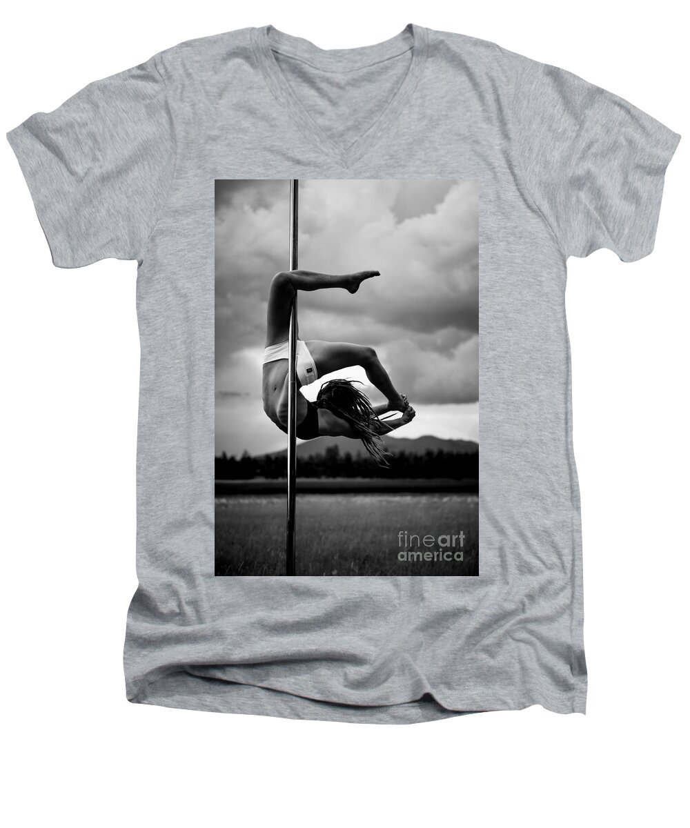 Hailey Men's V-Neck T-Shirt featuring the photograph Inverted Pole Dance 1 by Scott Sawyer
