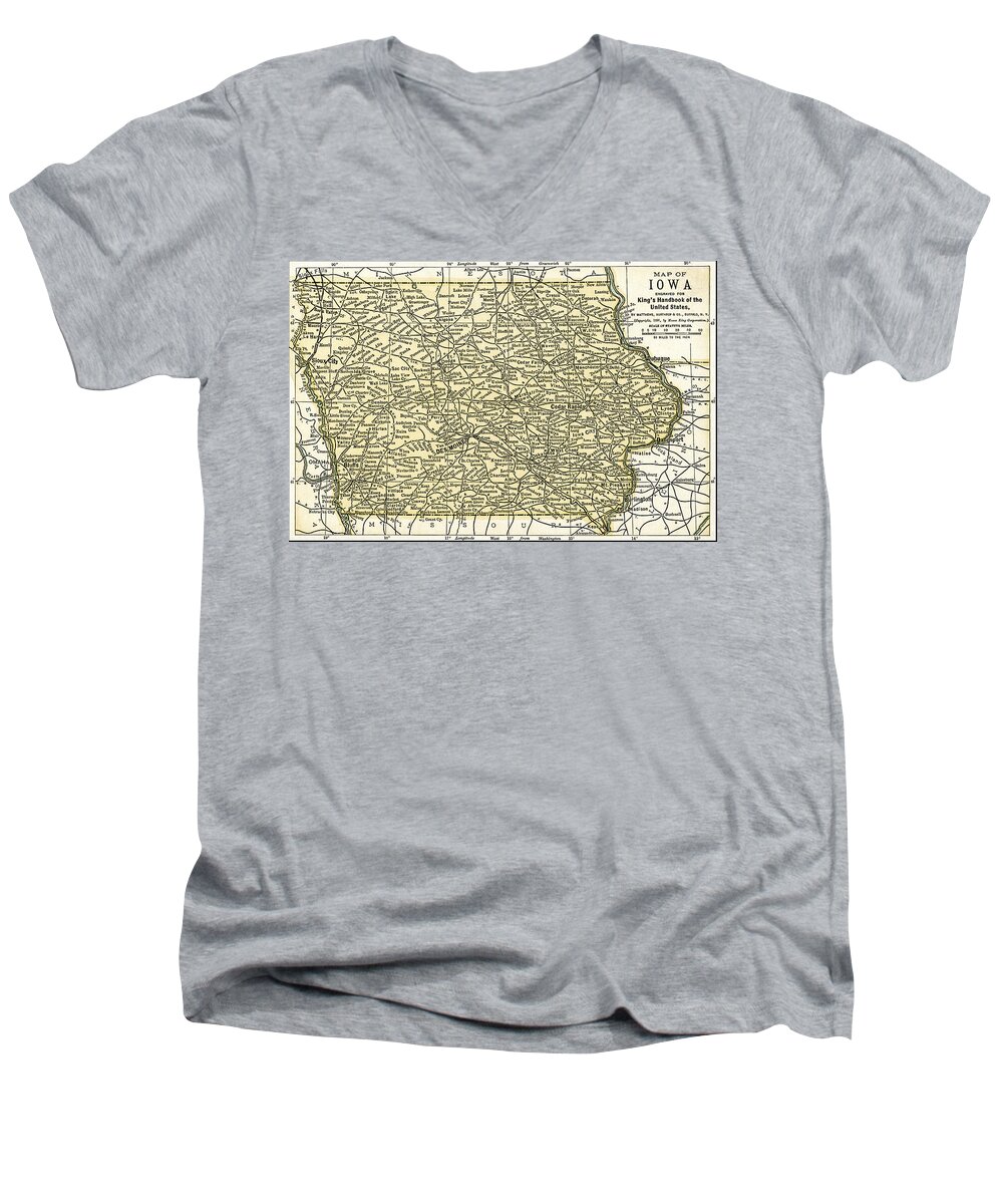 Map Men's V-Neck T-Shirt featuring the photograph Iowa Antique Map 1891 by Phil Cardamone