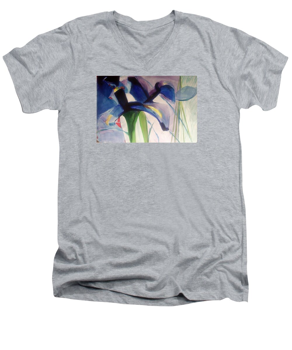 Painting Men's V-Neck T-Shirt featuring the painting Iris Power by Nicolas Bouteneff