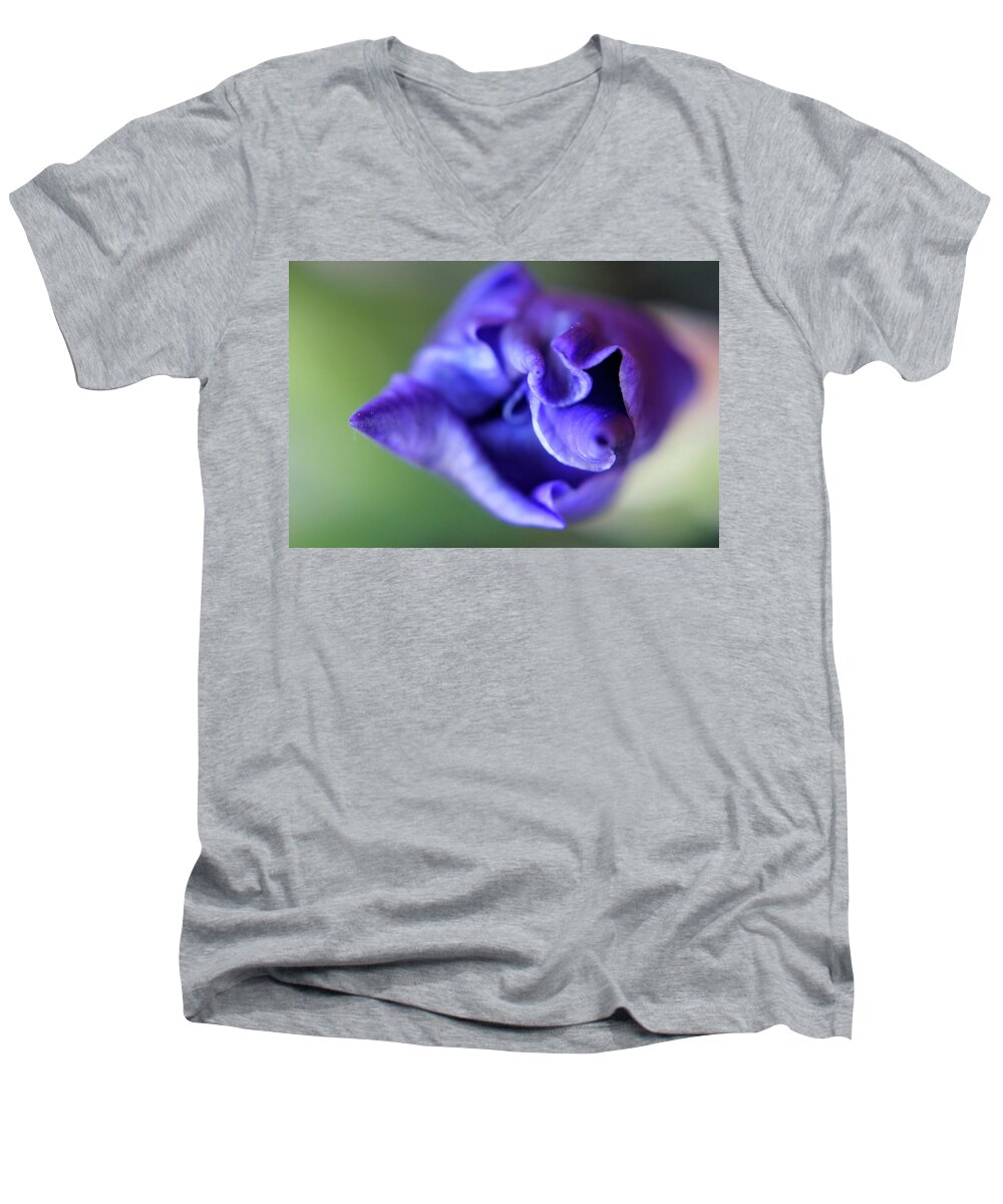 Iris Men's V-Neck T-Shirt featuring the photograph Iris Unfolding by Trent Mallett