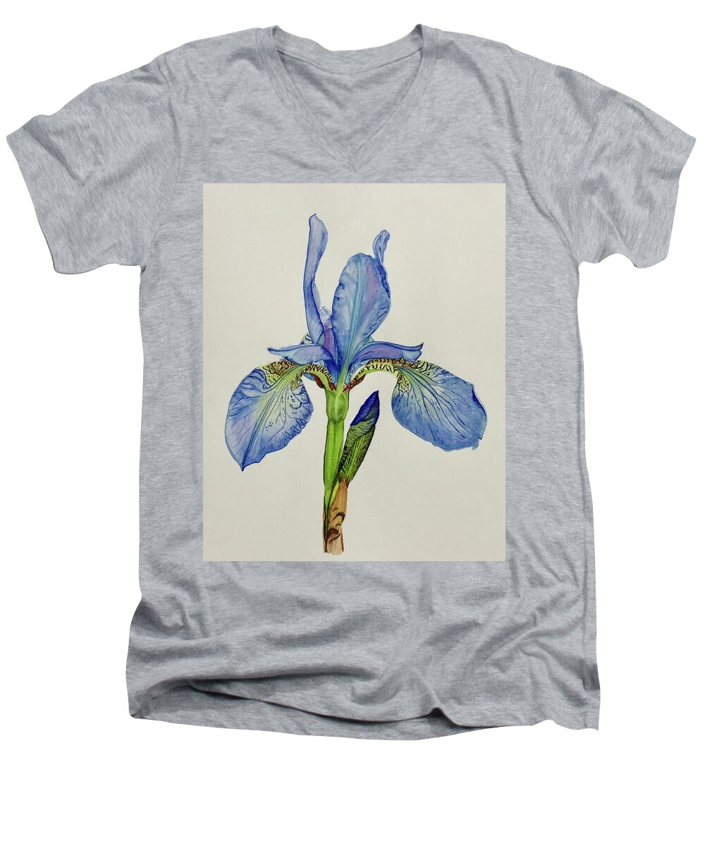 Bearded Blue Iris Men's V-Neck T-Shirt featuring the painting Iris You Were Here by Sonja Jones
