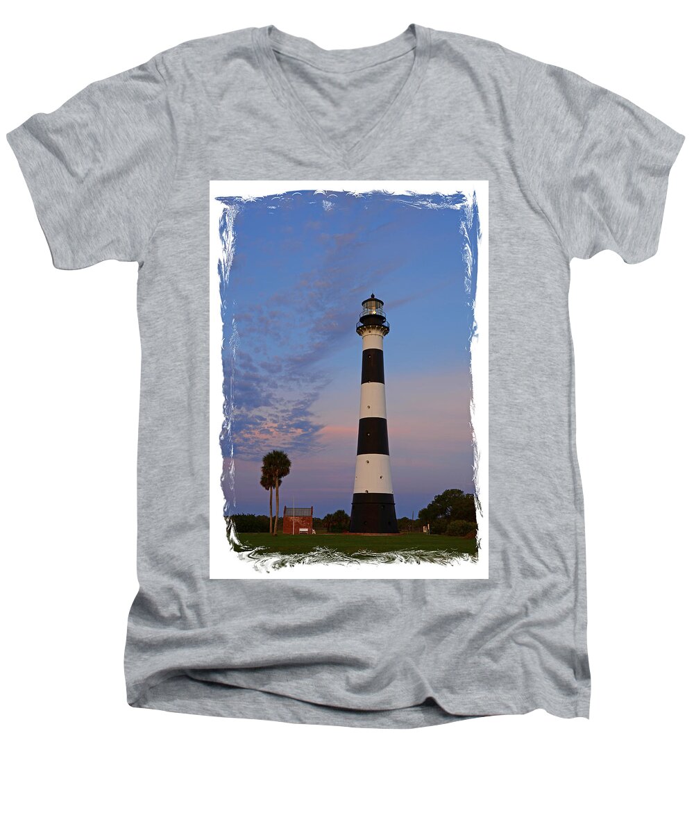 Cape Canaveral Lighthouse Men's V-Neck T-Shirt featuring the photograph Iron Lighthouse by Ben Prepelka