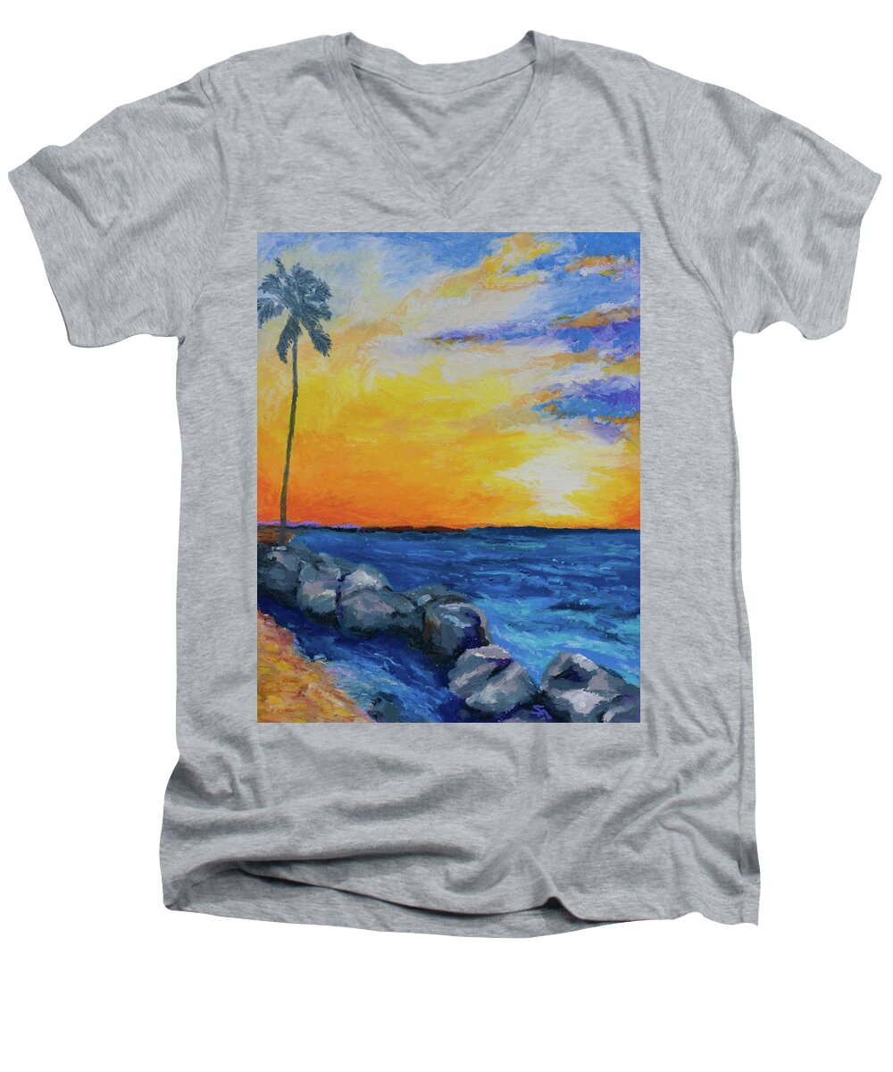 Beach Men's V-Neck T-Shirt featuring the painting Island Time by Stephen Anderson